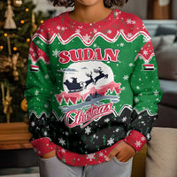Sudan Christmas Kid Ugly Christmas Sweater with Red Green Black Xmas Santa Sleigh and Map - Wonder Print Shop