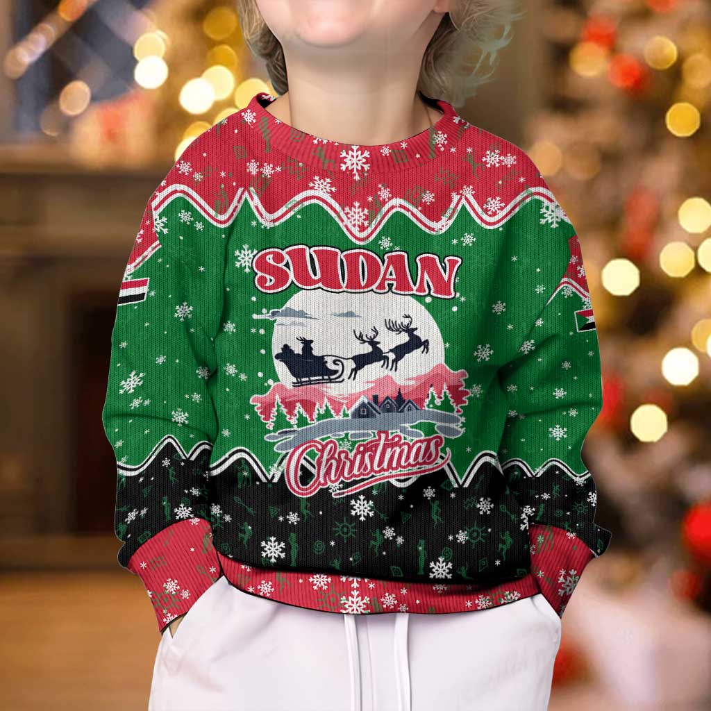 Sudan Christmas Kid Ugly Christmas Sweater with Red Green Black Xmas Santa Sleigh and Map - Wonder Print Shop