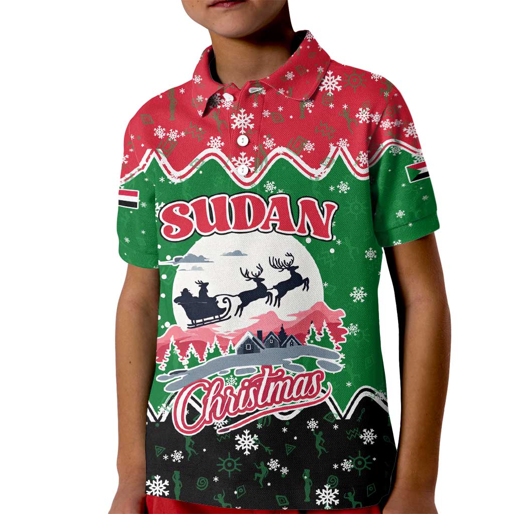 Sudan Christmas Kid Polo Shirt with Red Green Black Xmas Santa Sleigh and Map - Wonder Print Shop