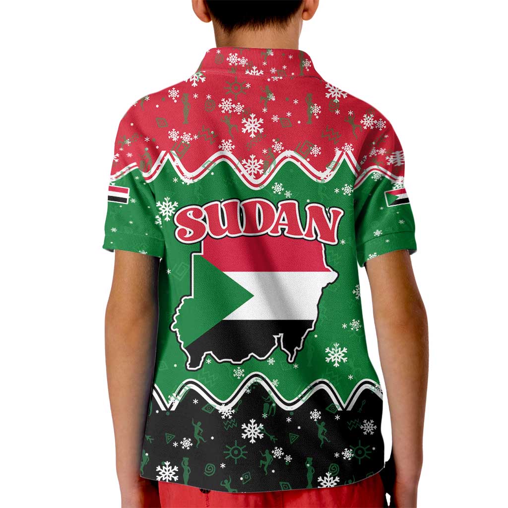 Sudan Christmas Kid Polo Shirt with Red Green Black Xmas Santa Sleigh and Map - Wonder Print Shop