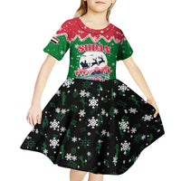 Sudan Christmas Kid Short Sleeve Dress with Red Green Black Xmas Santa Sleigh and Map - Wonder Print Shop