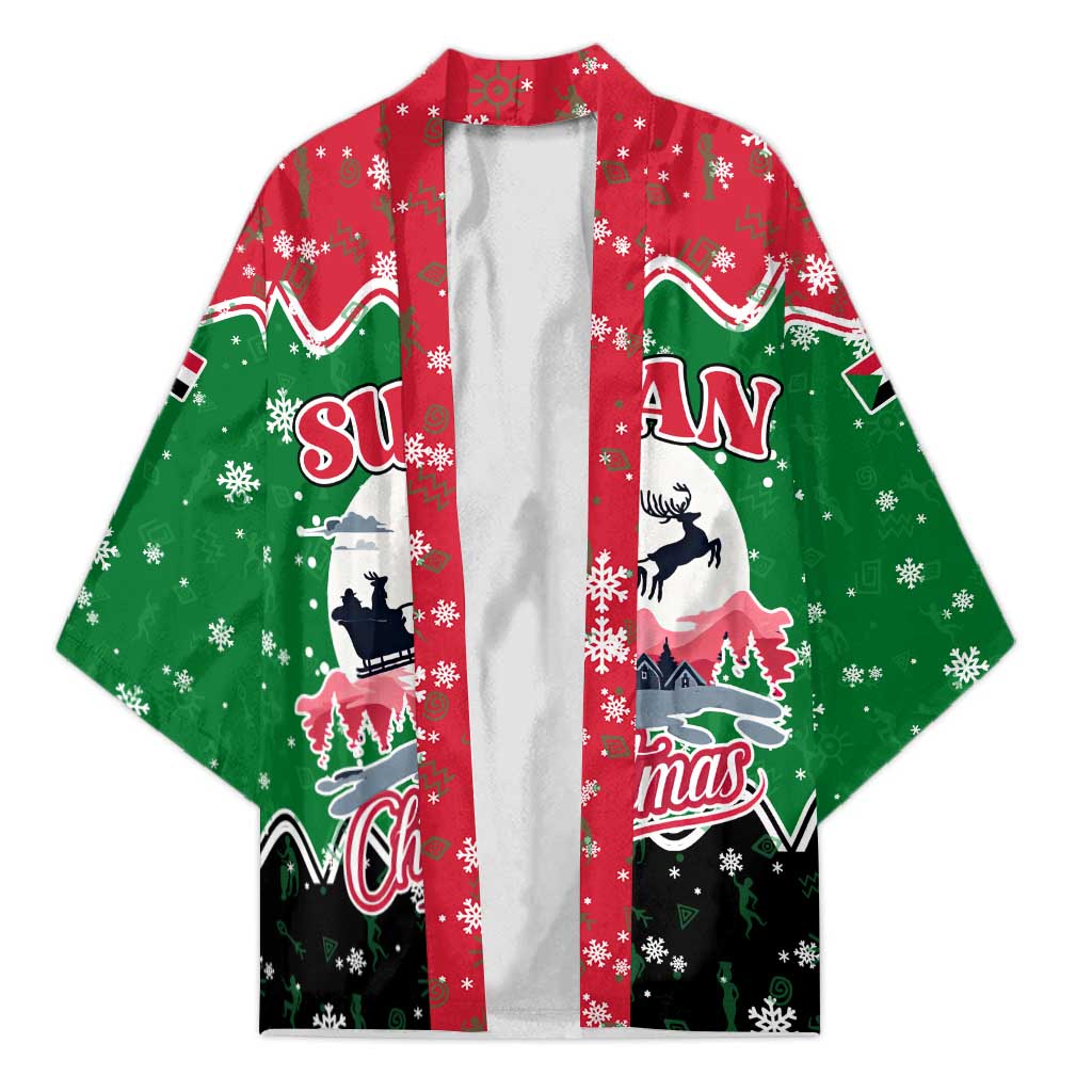 Sudan Christmas Kimono with Red Green Black Xmas Santa Sleigh and Map - Wonder Print Shop
