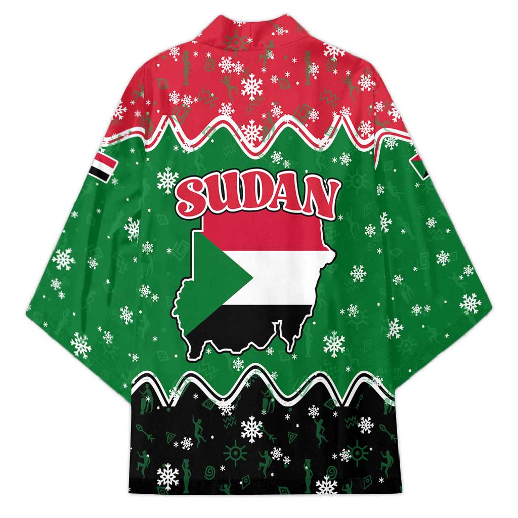 Sudan Christmas Kimono with Red Green Black Xmas Santa Sleigh and Map - Wonder Print Shop