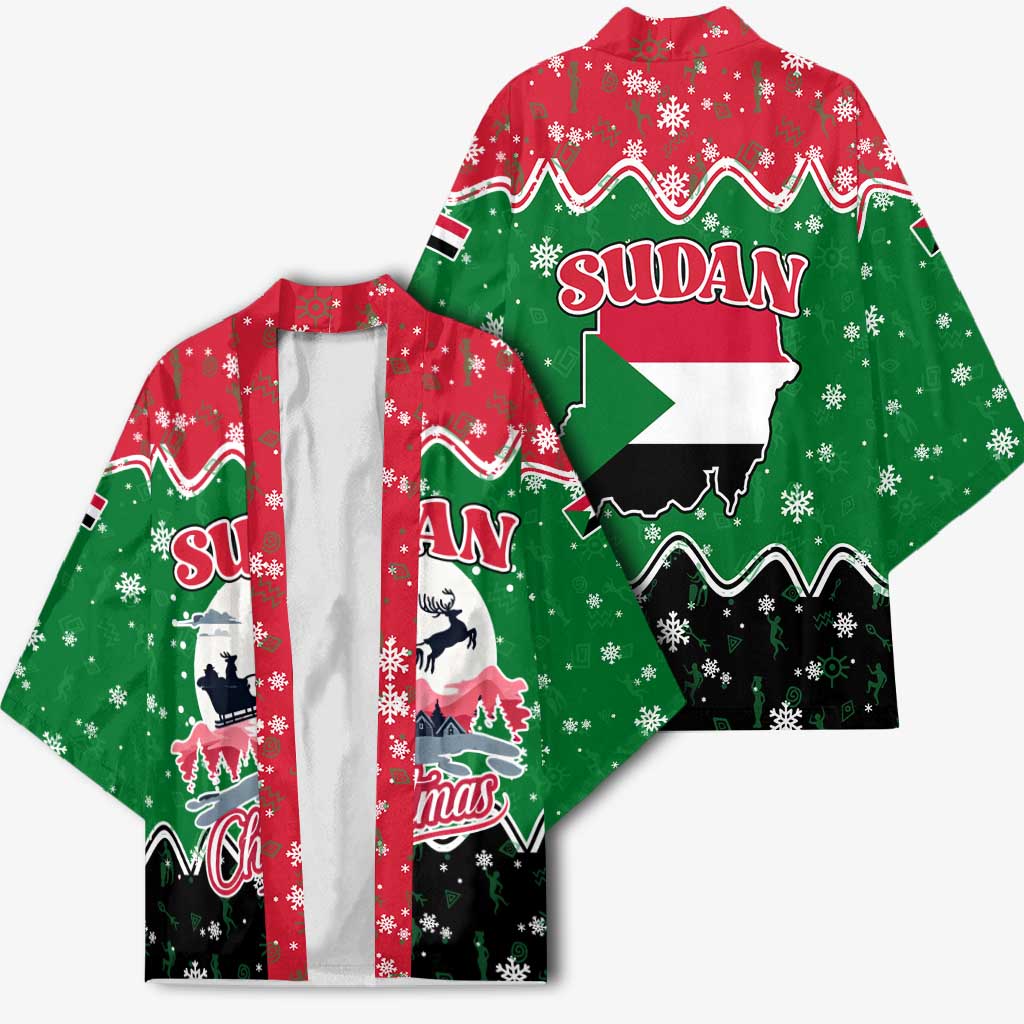 Sudan Christmas Kimono with Red Green Black Xmas Santa Sleigh and Map - Wonder Print Shop
