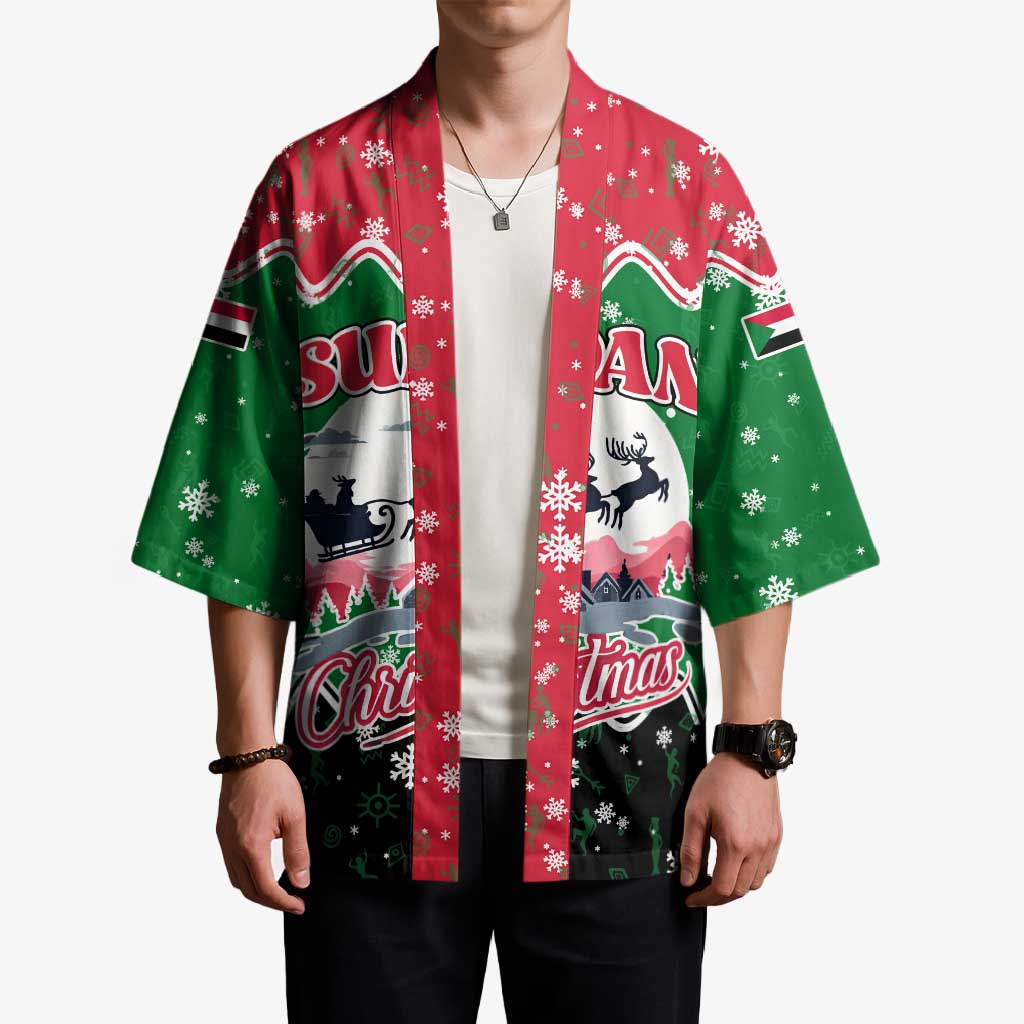 Sudan Christmas Kimono with Red Green Black Xmas Santa Sleigh and Map - Wonder Print Shop