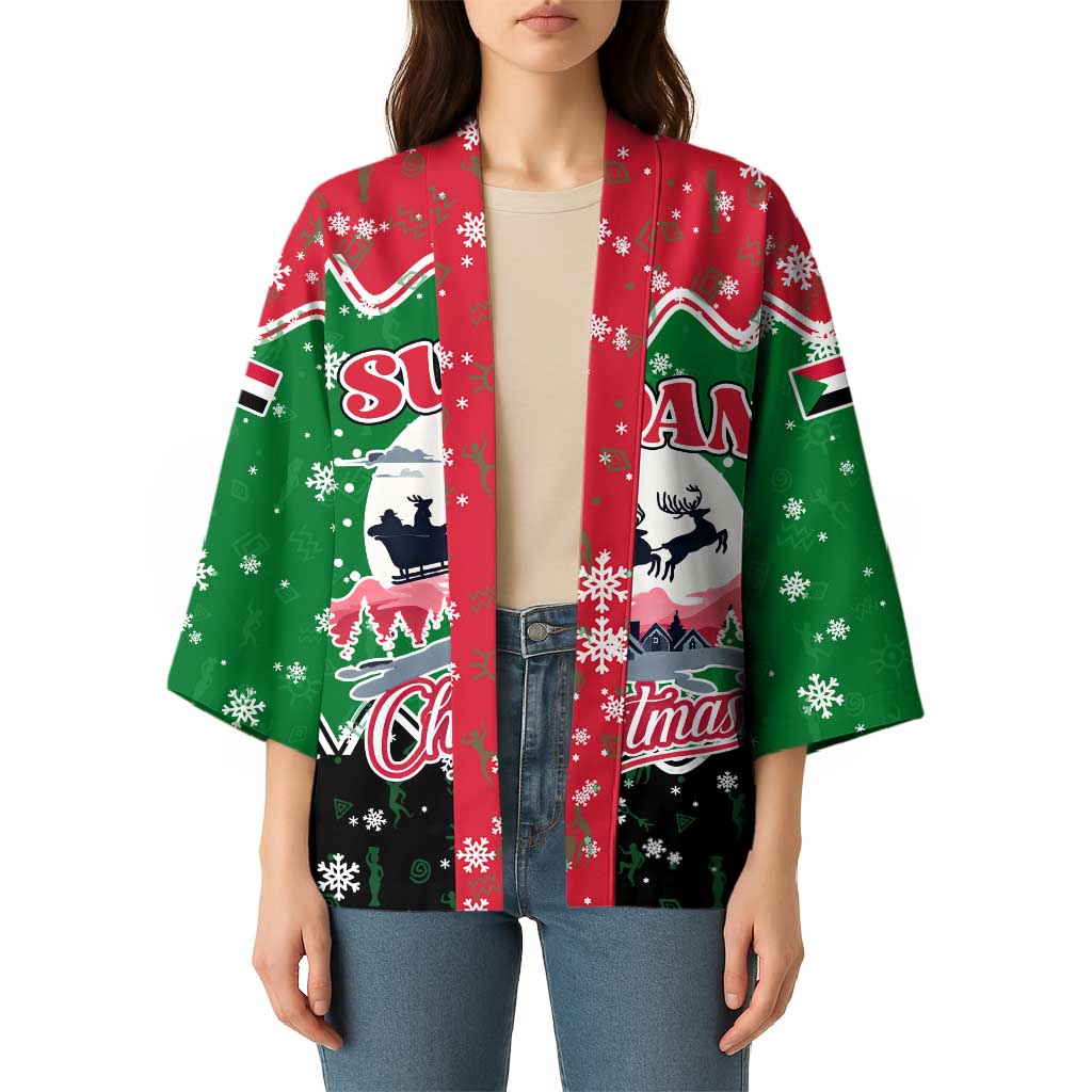 Sudan Christmas Kimono with Red Green Black Xmas Santa Sleigh and Map - Wonder Print Shop