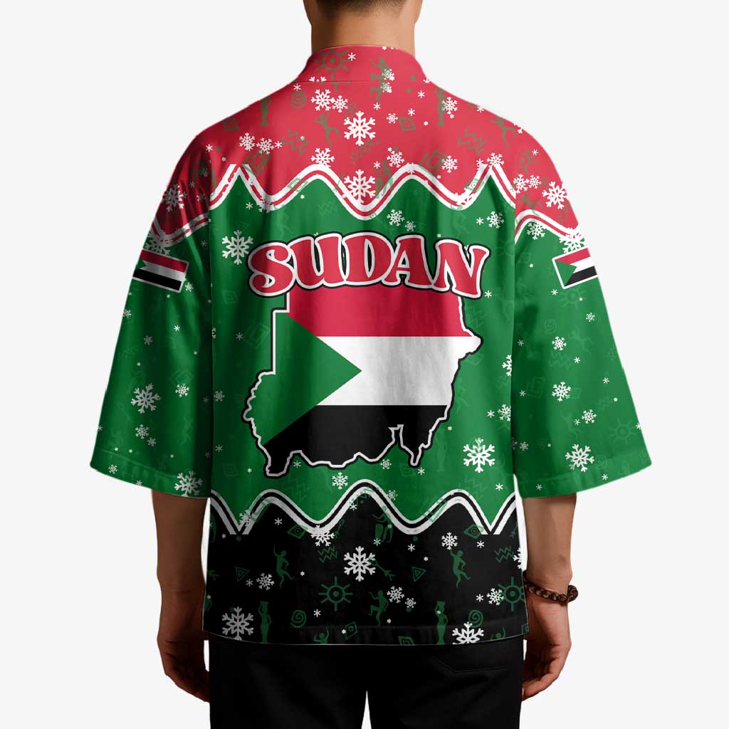 Sudan Christmas Kimono with Red Green Black Xmas Santa Sleigh and Map - Wonder Print Shop