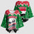 Sudan Christmas Kimono Sleeve Blouse with Red Green Black Xmas Santa Sleigh and Map - Wonder Print Shop