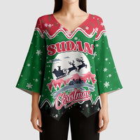 Sudan Christmas Kimono Sleeve Blouse with Red Green Black Xmas Santa Sleigh and Map - Wonder Print Shop