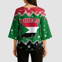 Sudan Christmas Kimono Sleeve Blouse with Red Green Black Xmas Santa Sleigh and Map - Wonder Print Shop