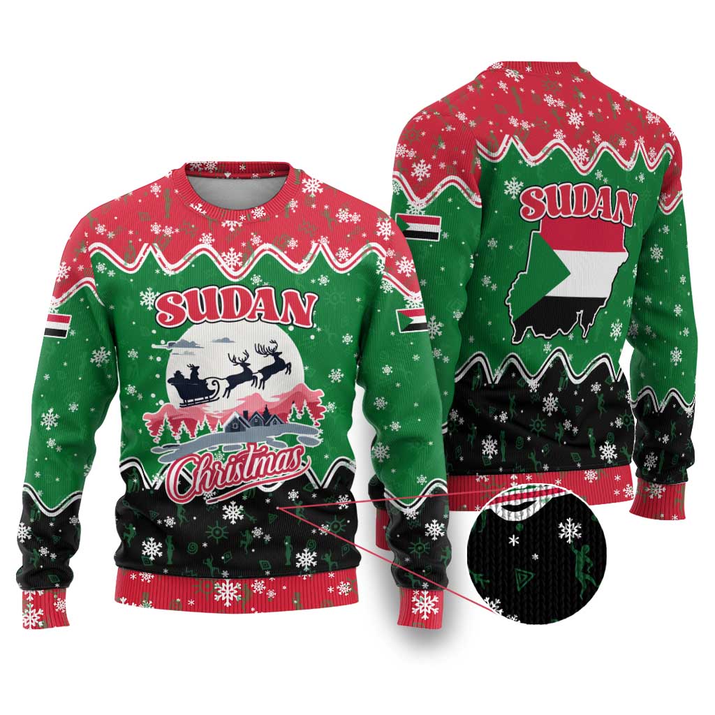 Sudan Christmas Ugly Christmas Sweater with Red Green Black Xmas Santa Sleigh and Map - Wonder Print Shop