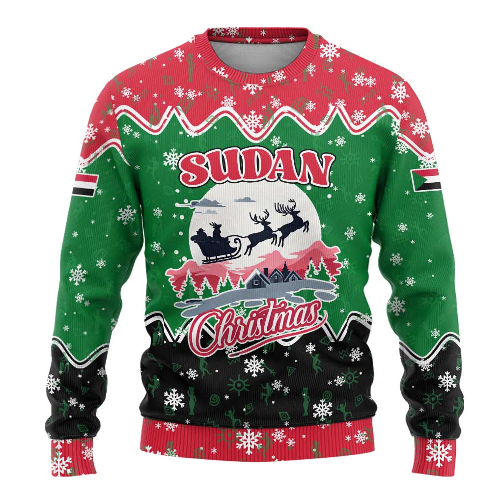 Sudan Christmas Ugly Christmas Sweater with Red Green Black Xmas Santa Sleigh and Map - Wonder Print Shop