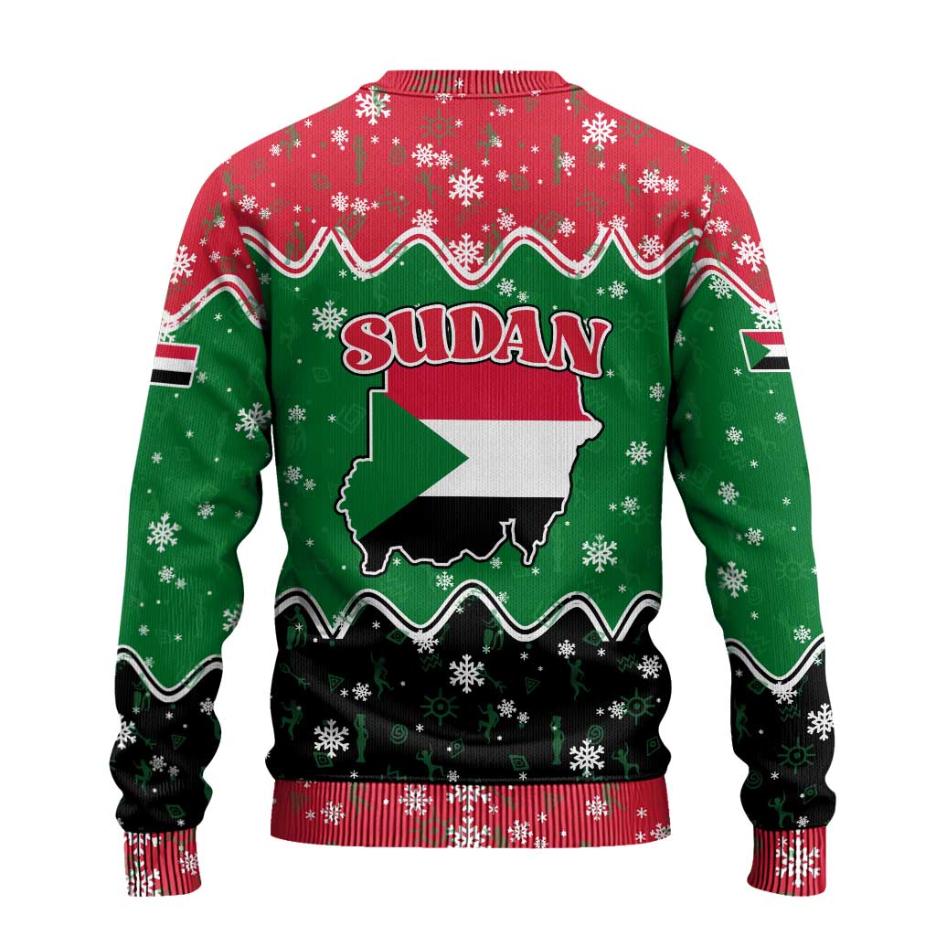 Sudan Christmas Ugly Christmas Sweater with Red Green Black Xmas Santa Sleigh and Map - Wonder Print Shop