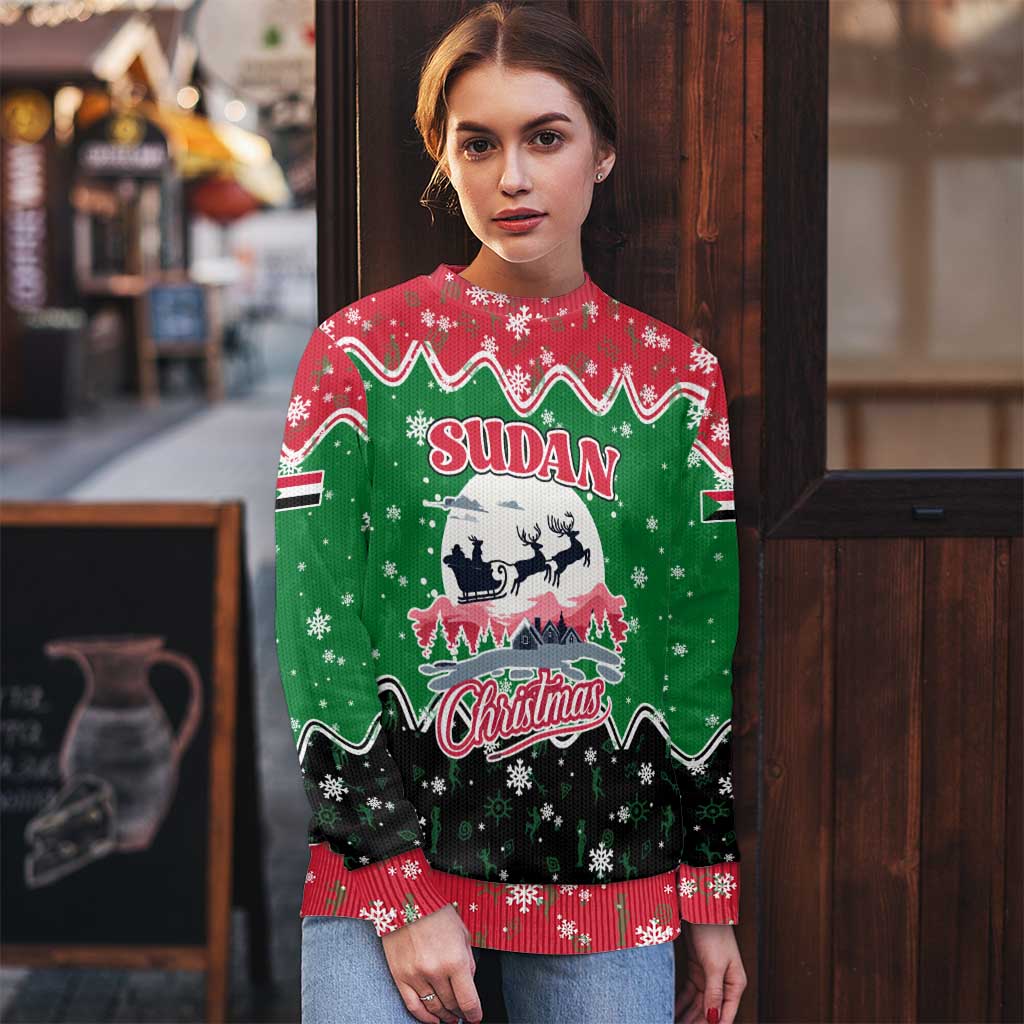 Sudan Christmas Ugly Christmas Sweater with Red Green Black Xmas Santa Sleigh and Map - Wonder Print Shop