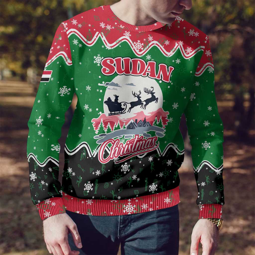 Sudan Christmas Ugly Christmas Sweater with Red Green Black Xmas Santa Sleigh and Map - Wonder Print Shop