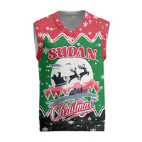 Sudan Christmas Knitted V-Neck Vest with Red Green Black Xmas Santa Sleigh and Map - Wonder Print Shop