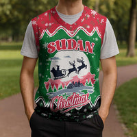 Sudan Christmas Knitted V-Neck Vest with Red Green Black Xmas Santa Sleigh and Map - Wonder Print Shop