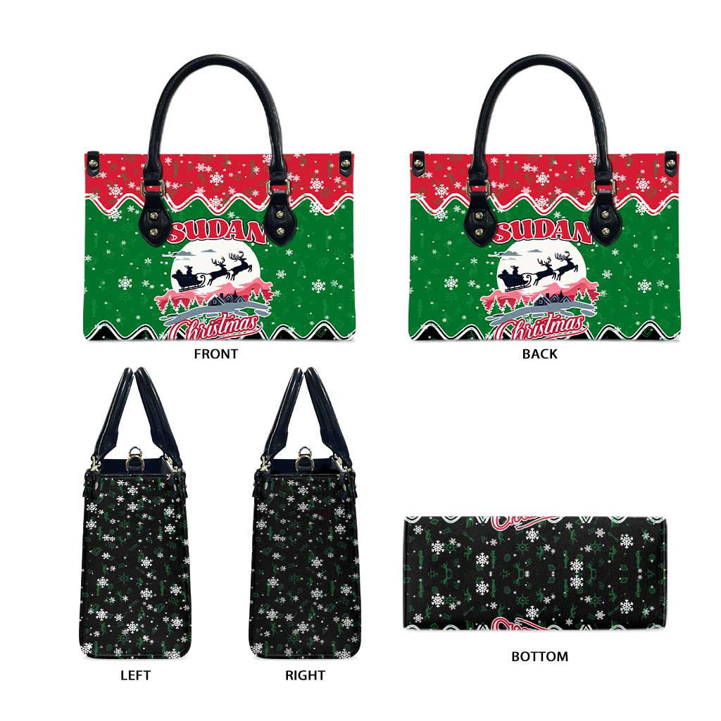Sudan Christmas Leather Bag with Red Green Black Xmas Santa Sleigh and Map - Wonder Print Shop