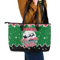 Sudan Christmas Leather Tote Bag with Red Green Black Xmas Santa Sleigh and Map - Wonder Print Shop