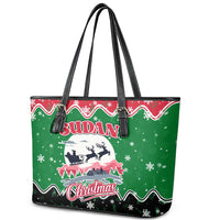 Sudan Christmas Leather Tote Bag with Red Green Black Xmas Santa Sleigh and Map - Wonder Print Shop