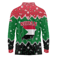 Sudan Christmas Long Sleeve Polo Shirt with Red Green Black Xmas Santa Sleigh and Map - Wonder Print Shop