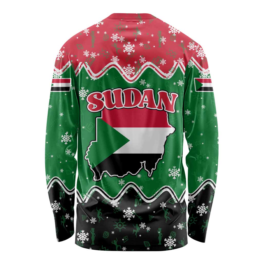Sudan Christmas Long Sleeve Shirt with Red Green Black Xmas Santa Sleigh and Map - Wonder Print Shop