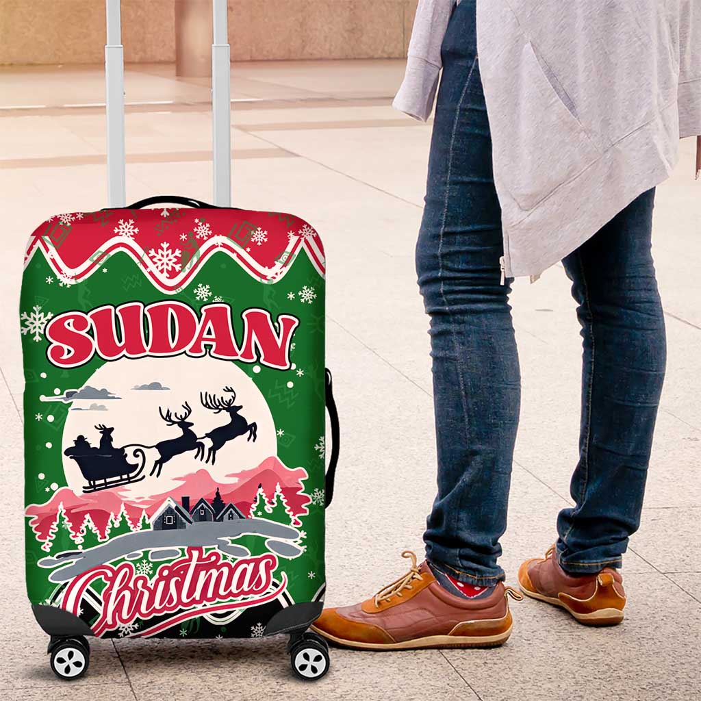 Sudan Christmas Luggage Cover with Red Green Black Xmas Santa Sleigh and Map - Wonder Print Shop
