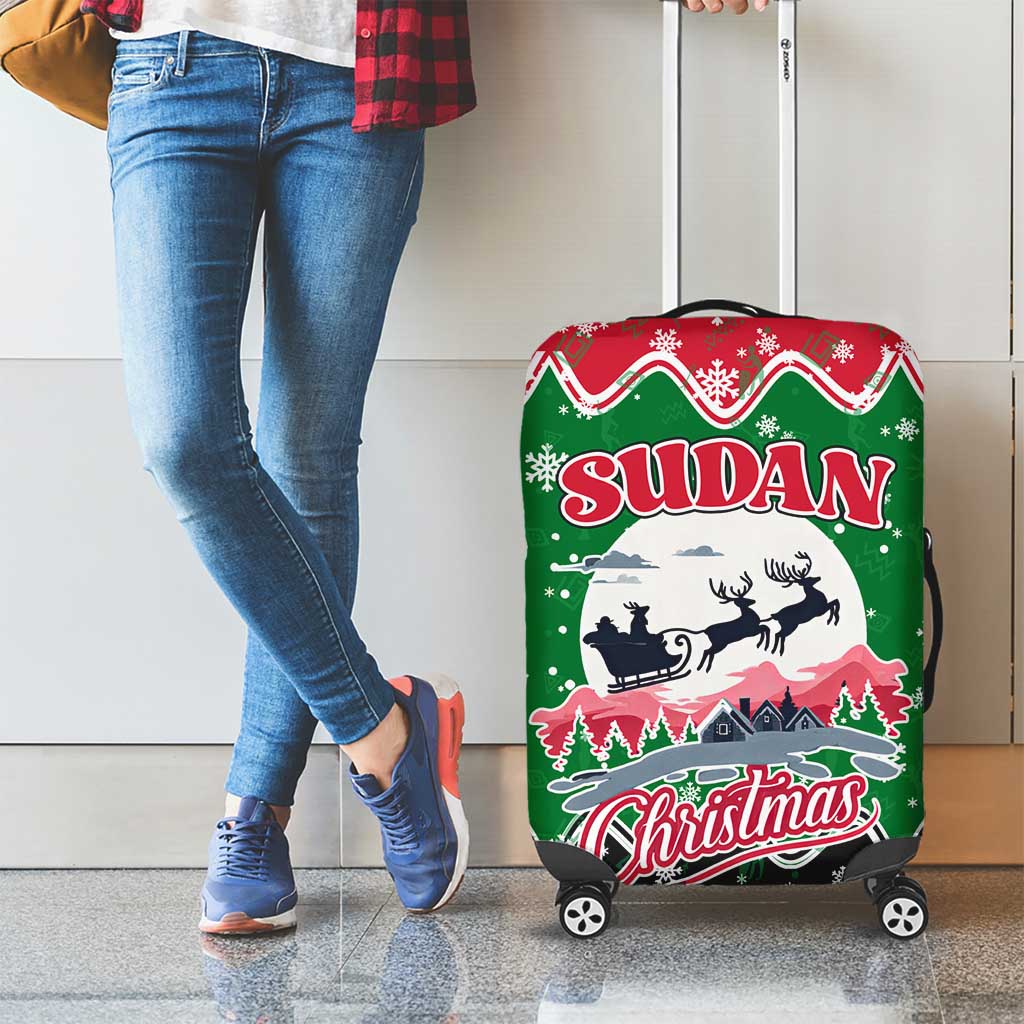 Sudan Christmas Luggage Cover with Red Green Black Xmas Santa Sleigh and Map - Wonder Print Shop