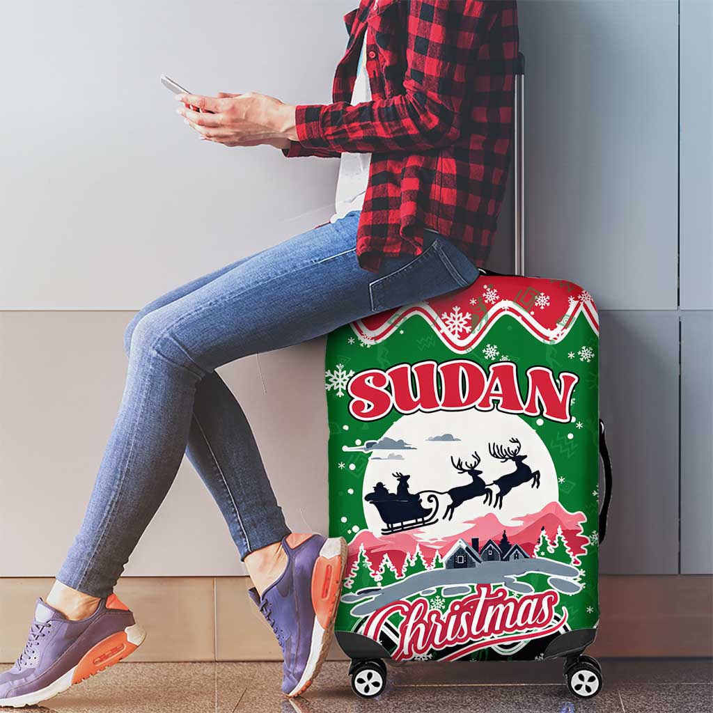 Sudan Christmas Luggage Cover with Red Green Black Xmas Santa Sleigh and Map - Wonder Print Shop