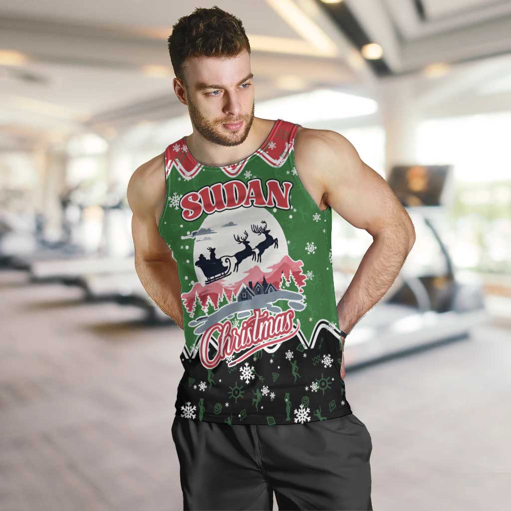 Sudan Christmas Men Tank Top with Red Green Black Xmas Santa Sleigh and Map - Wonder Print Shop