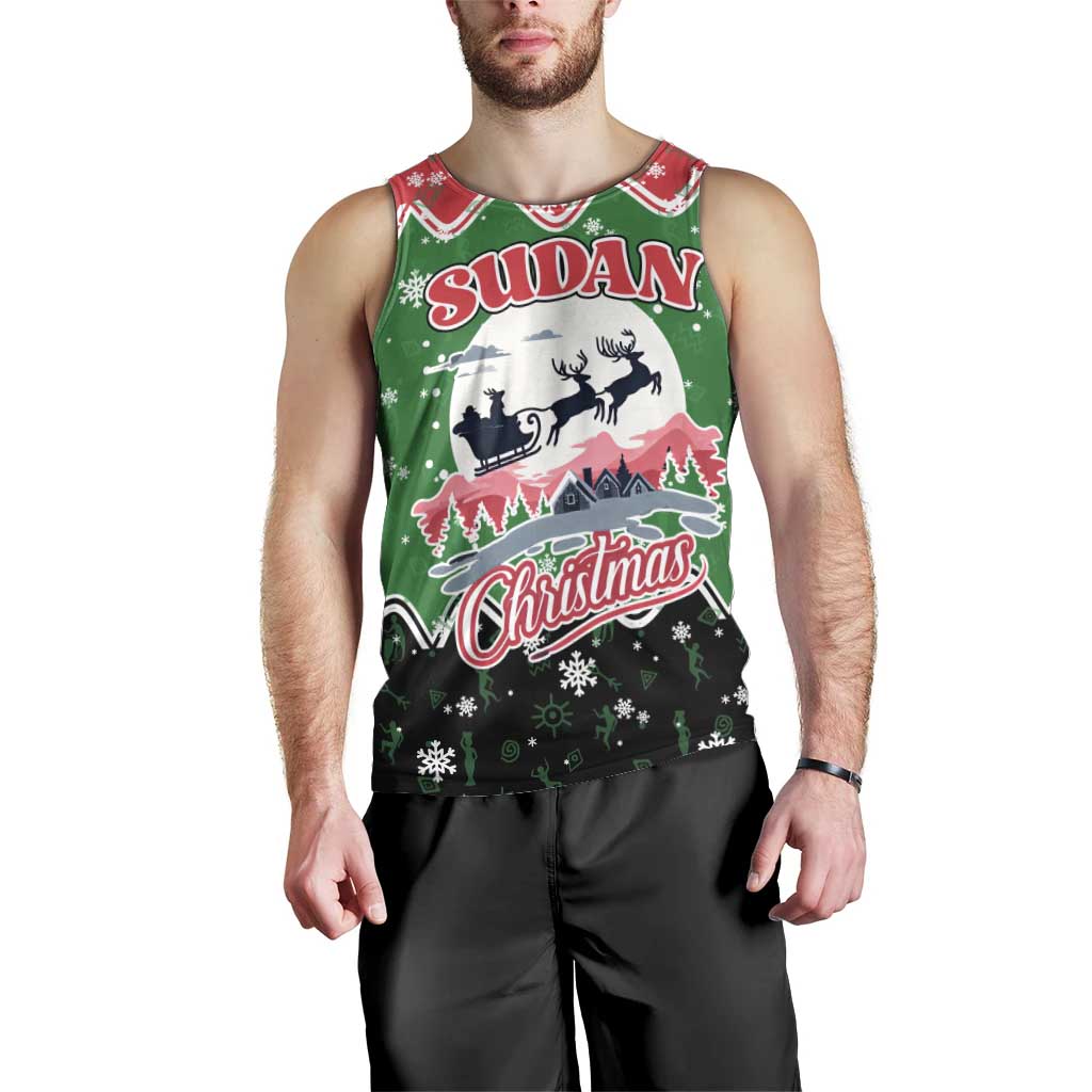 Sudan Christmas Men Tank Top with Red Green Black Xmas Santa Sleigh and Map - Wonder Print Shop