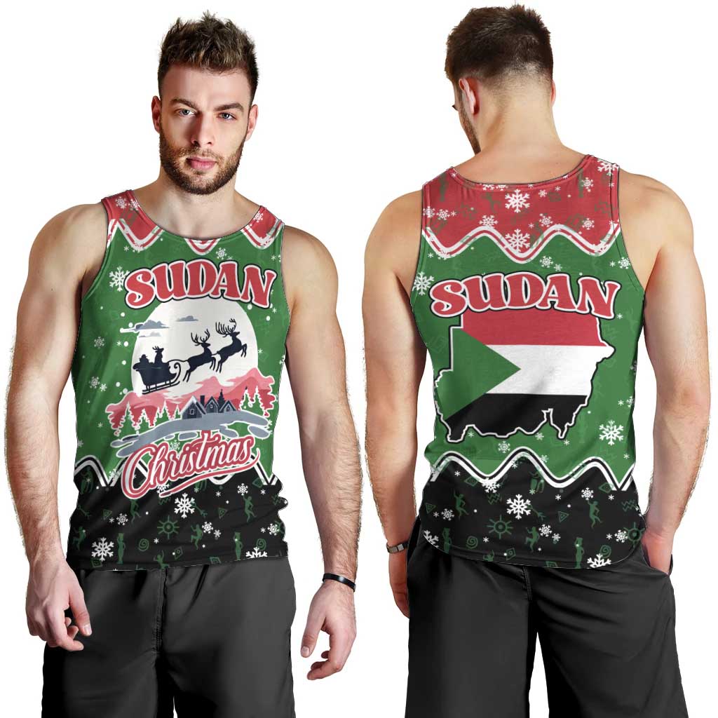 Sudan Christmas Men Tank Top with Red Green Black Xmas Santa Sleigh and Map - Wonder Print Shop