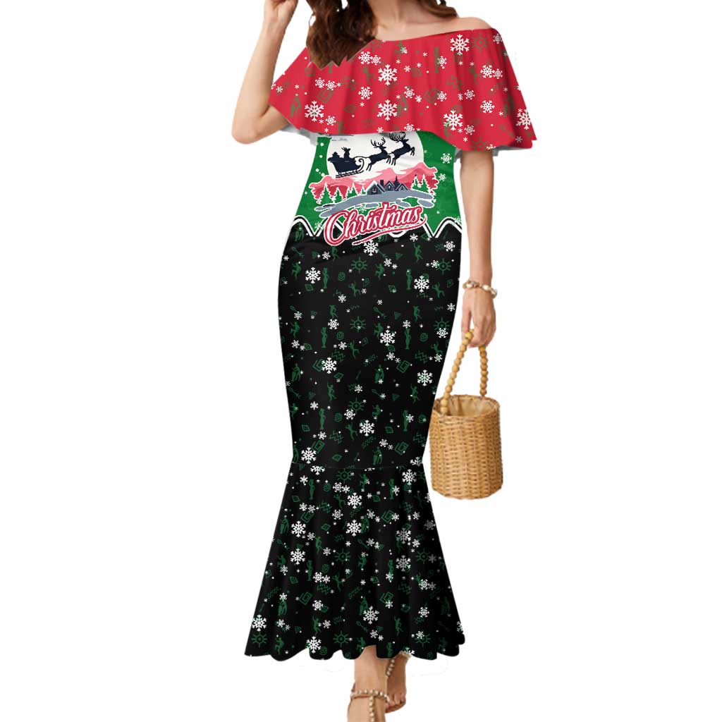 Sudan Christmas Mermaid Dress with Red Green Black Xmas Santa Sleigh and Map - Wonder Print Shop