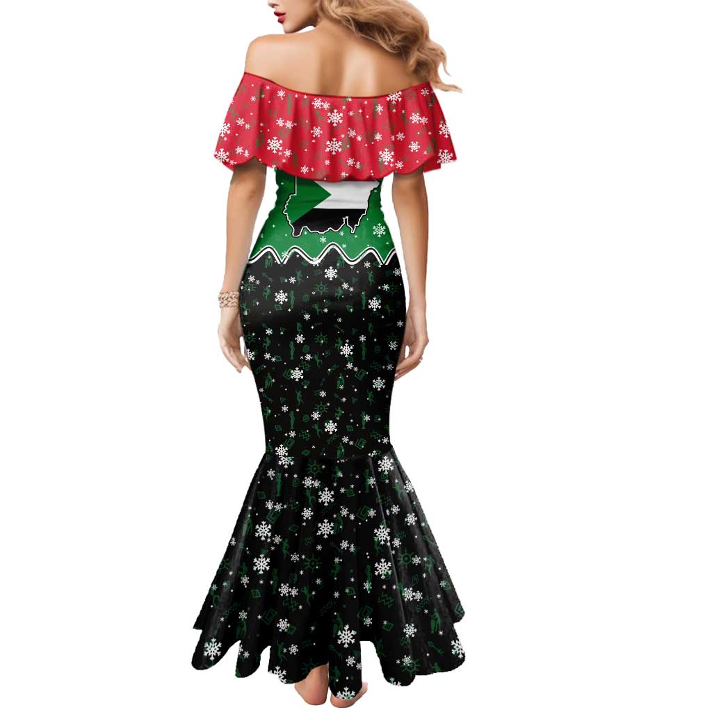Sudan Christmas Mermaid Dress with Red Green Black Xmas Santa Sleigh and Map - Wonder Print Shop