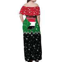 Sudan Christmas Off Shoulder Maxi Dress with Red Green Black Xmas Santa Sleigh and Map - Wonder Print Shop