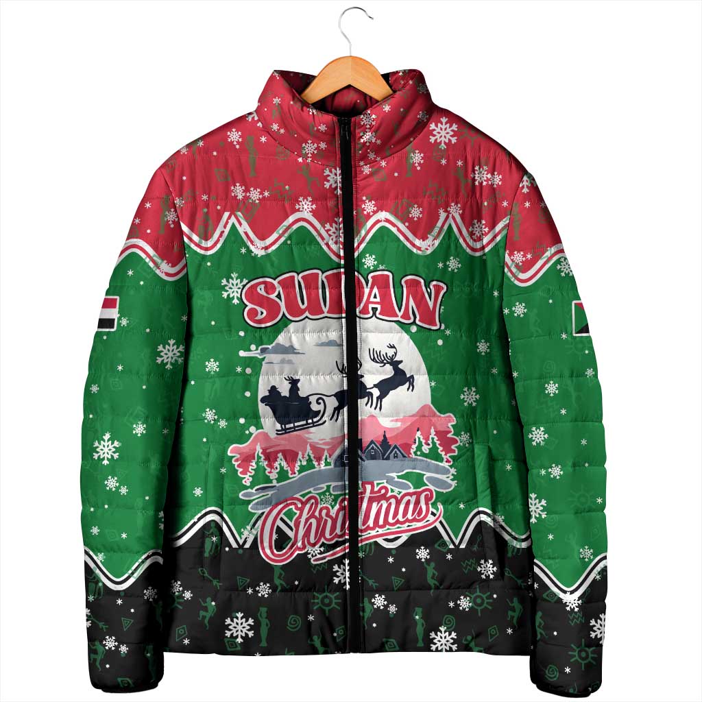 Sudan Christmas Padded Jacket with Red Green Black Xmas Santa Sleigh and Map - Wonder Print Shop