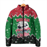 Sudan Christmas Padded Jacket with Red Green Black Xmas Santa Sleigh and Map - Wonder Print Shop