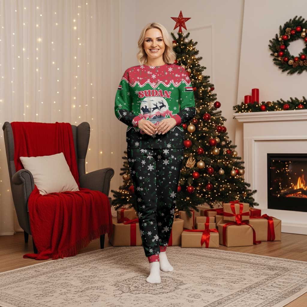 Sudan Christmas Pajama Set with Red Green Black Xmas Santa Sleigh and Map - Wonder Print Shop