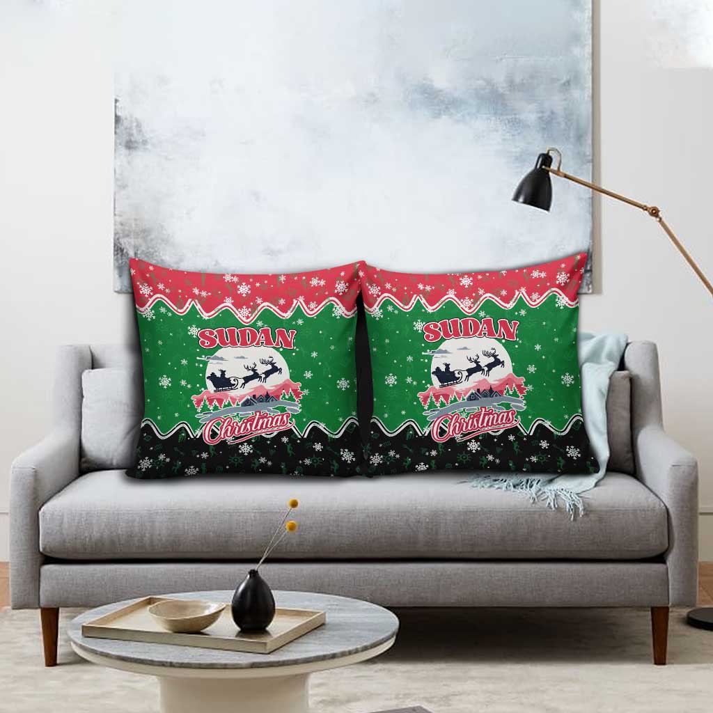 Sudan Christmas Pillow Cover with Red Green Black Xmas Santa Sleigh and Map - Wonder Print Shop