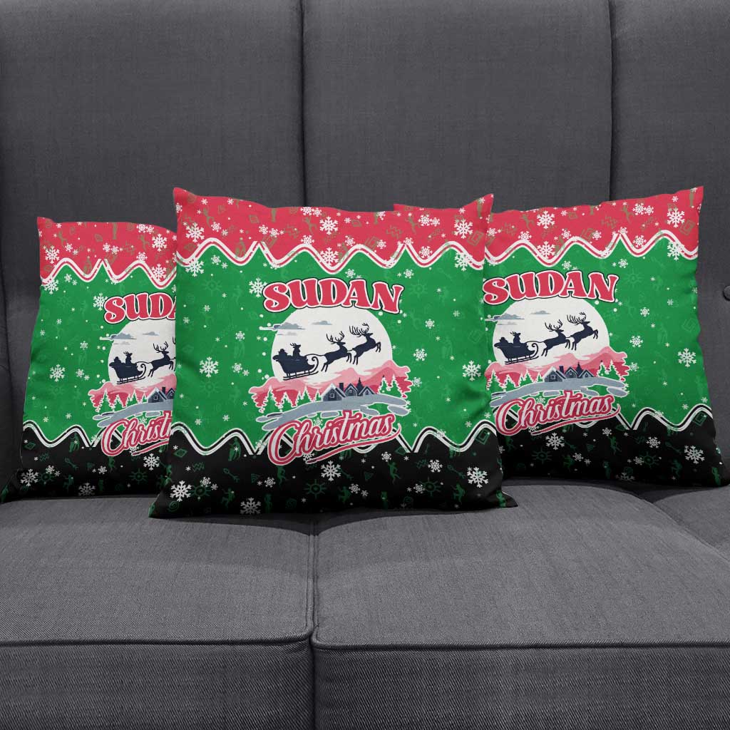 Sudan Christmas Pillow Cover with Red Green Black Xmas Santa Sleigh and Map - Wonder Print Shop