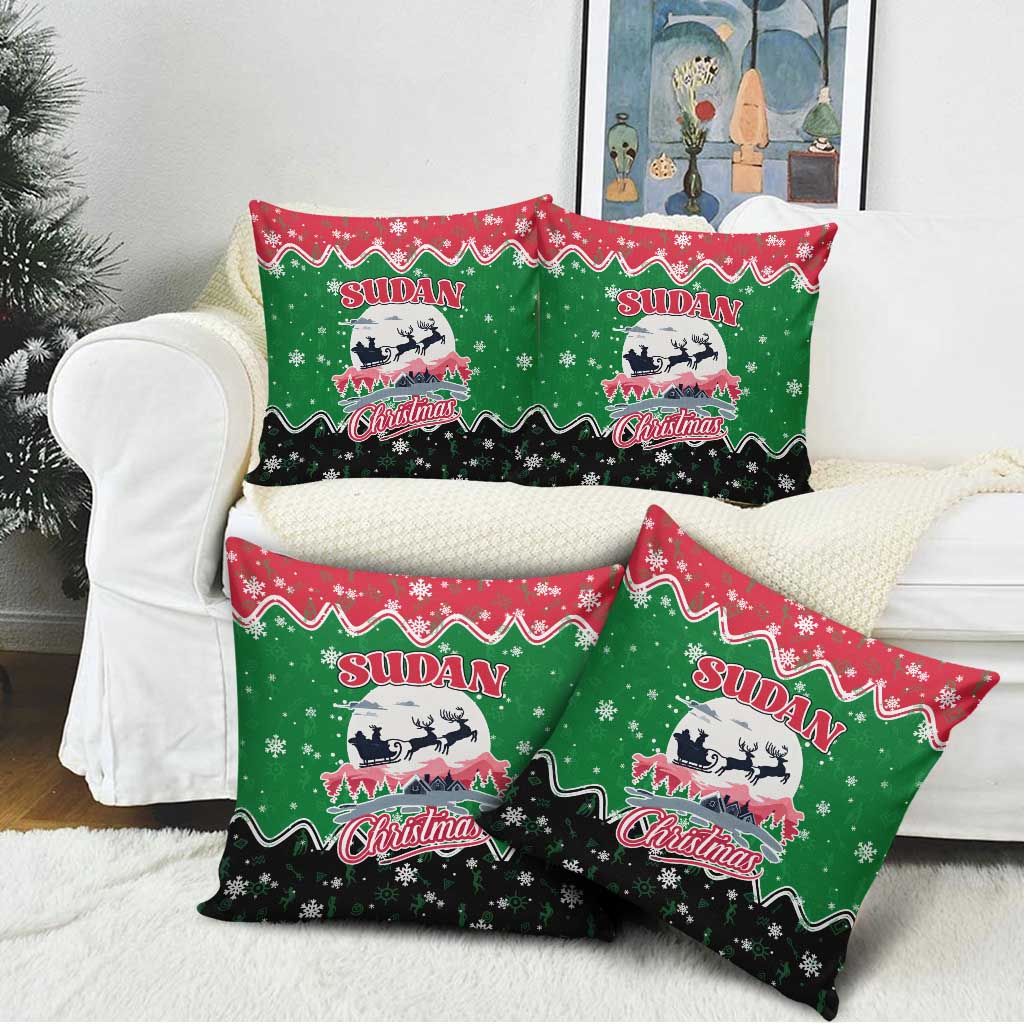 Sudan Christmas Pillow Cover with Red Green Black Xmas Santa Sleigh and Map - Wonder Print Shop