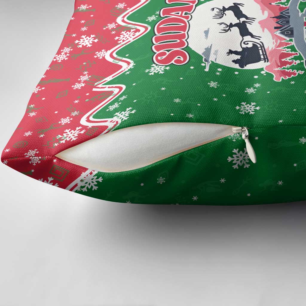 Sudan Christmas Pillow Cover with Red Green Black Xmas Santa Sleigh and Map - Wonder Print Shop