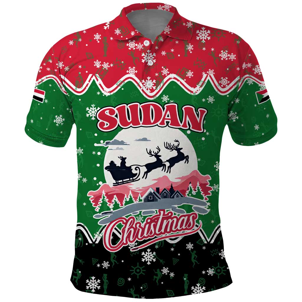Sudan Christmas Polo Shirt with Red Green Black Xmas Santa Sleigh and Map - Wonder Print Shop