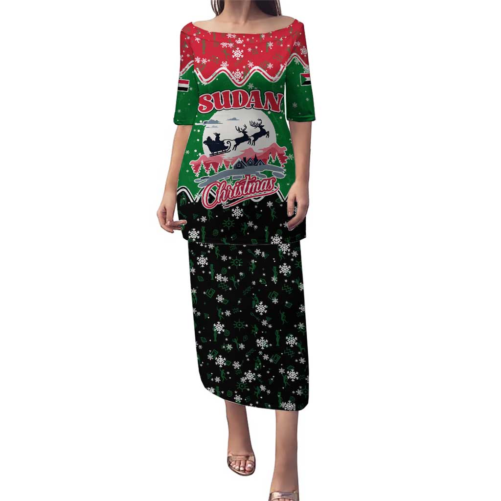 Sudan Christmas Puletasi with Red Green Black Xmas Santa Sleigh and Map - Wonder Print Shop