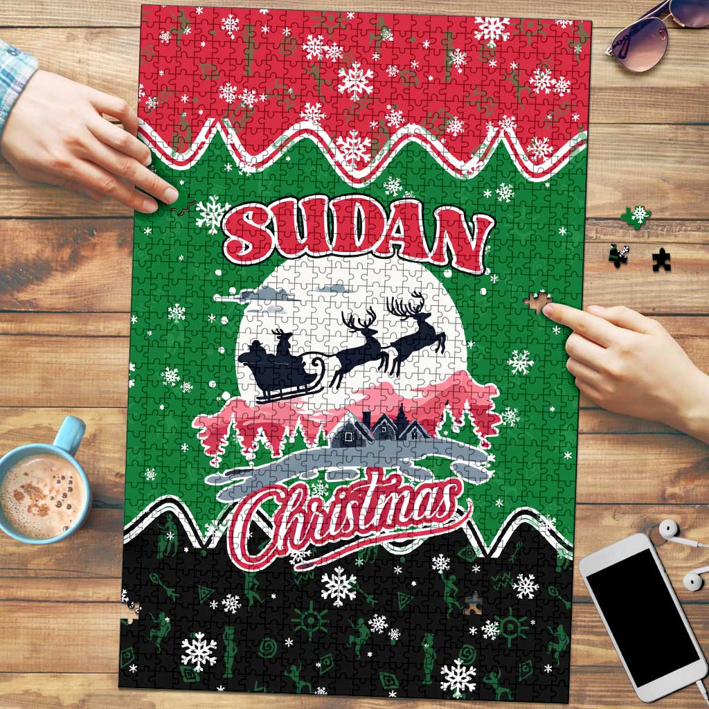 Sudan Christmas Puzzle with Red Green Black Xmas Santa Sleigh and Map - Wonder Print Shop