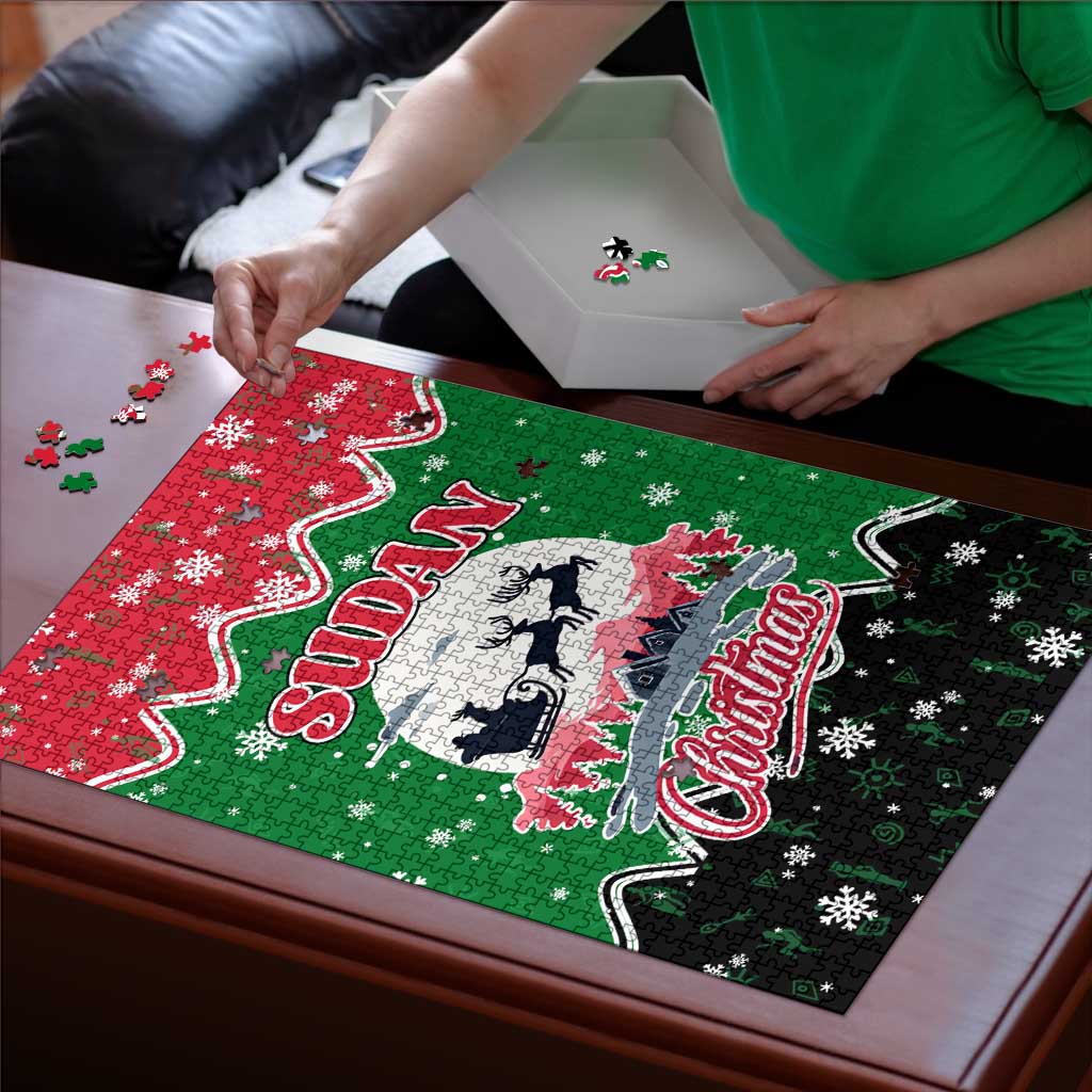 Sudan Christmas Puzzle with Red Green Black Xmas Santa Sleigh and Map - Wonder Print Shop