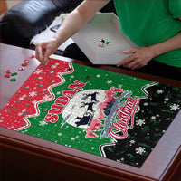Sudan Christmas Puzzle with Red Green Black Xmas Santa Sleigh and Map - Wonder Print Shop