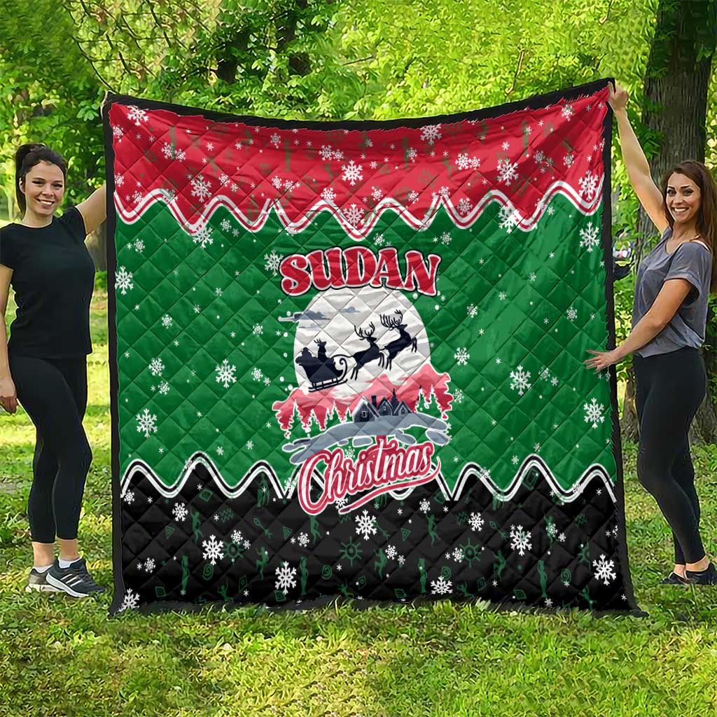 Sudan Christmas Quilt with Red Green Black Xmas Santa Sleigh and Map - Wonder Print Shop