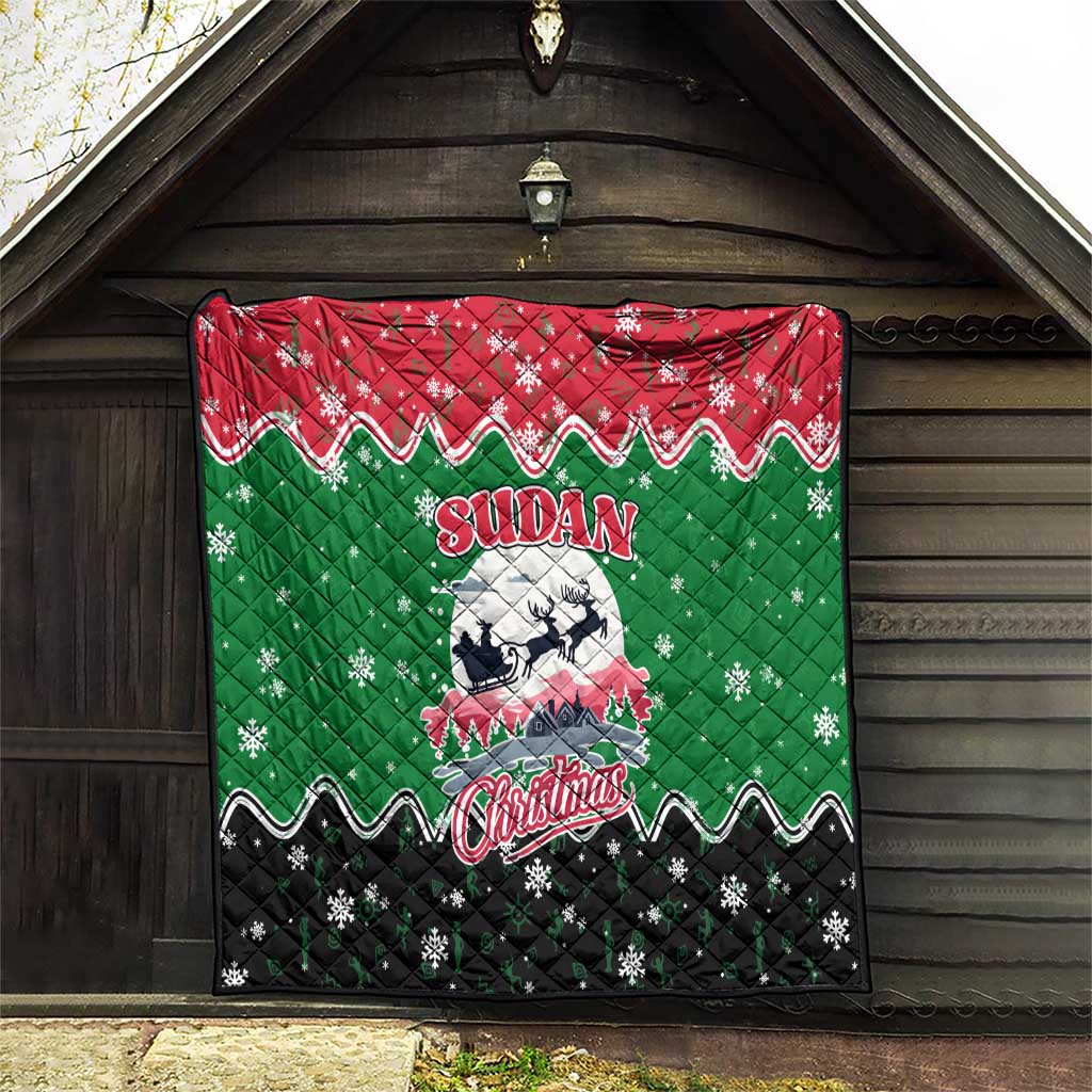 Sudan Christmas Quilt with Red Green Black Xmas Santa Sleigh and Map - Wonder Print Shop