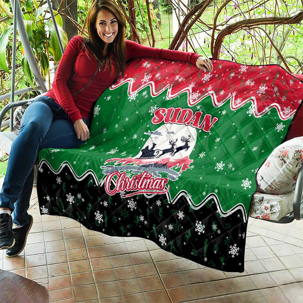 Sudan Christmas Quilt with Red Green Black Xmas Santa Sleigh and Map - Wonder Print Shop